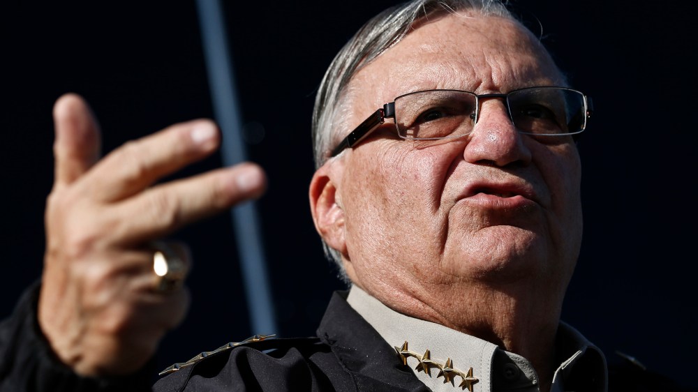 This Jan. 9, 2013 file photo shows Maricopa County Sheriff Joe Arpaio speaking with the media in Phoenix. (Photo by Ross Franklin/AP)