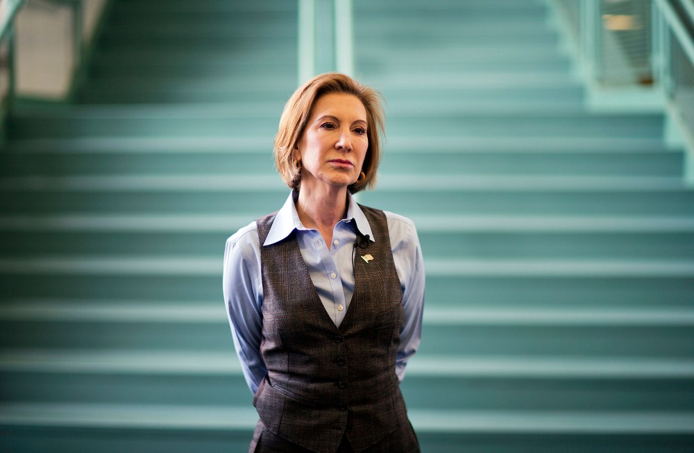 Republican presidential candidate Carly Fiorina waits to be introduced at a campaign event at Maple Avenue Elementary School, Feb. 6, 2016, in Goffstown, N.H. (Photo by David Goldman/AP)