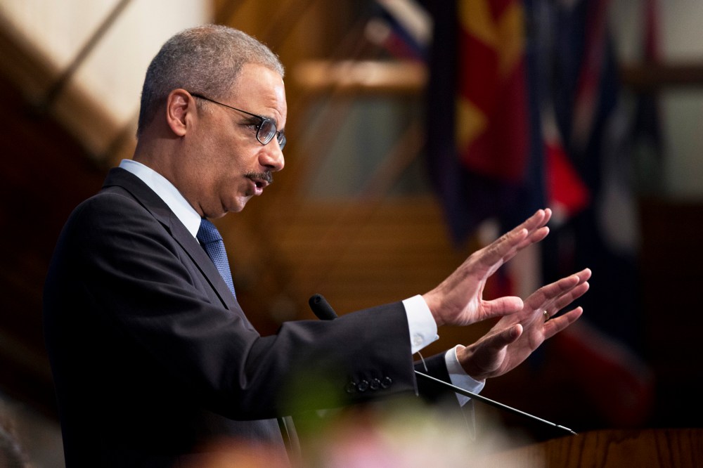 Attorney General Eric Holder speaks during an event on Feb. 17, 2015, at the National Press Club in Washington, D.C. (Photo by Manuel Balce Ceneta/AP)
