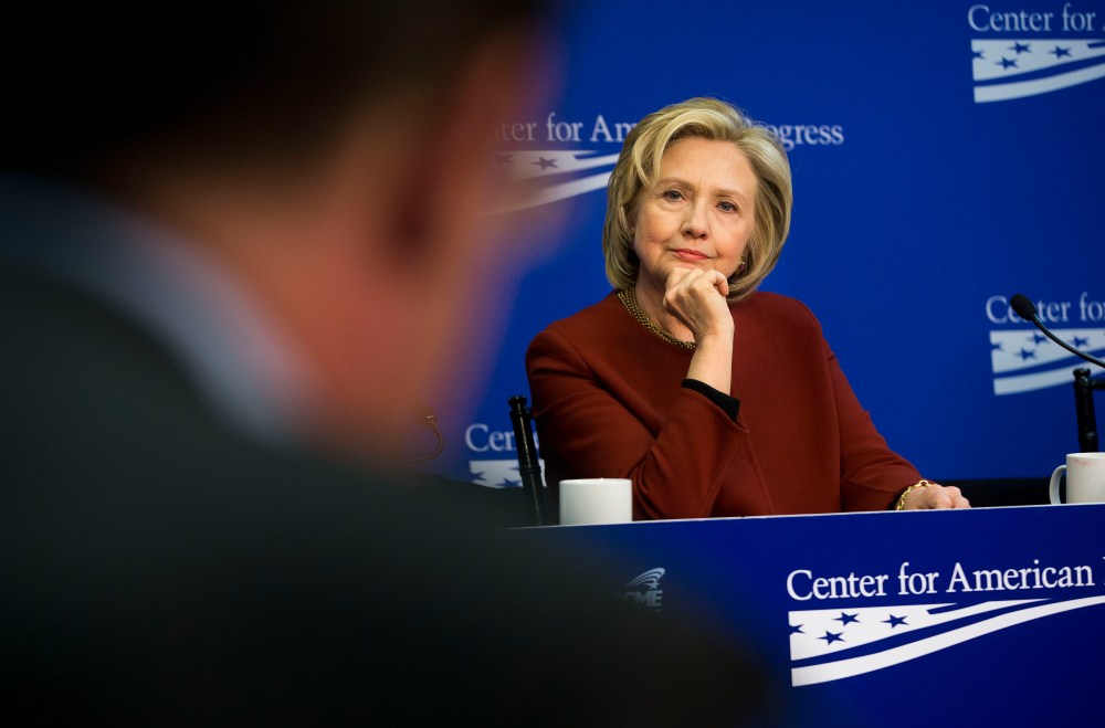 Former Secretary of State Hillary Clinton during an event hosted by the Center for American Progress and the America Federation of State, County and Municipal Employees, in Washington, March 23, 2015. (Photo by Pablo Martinez Monsivais/AP)