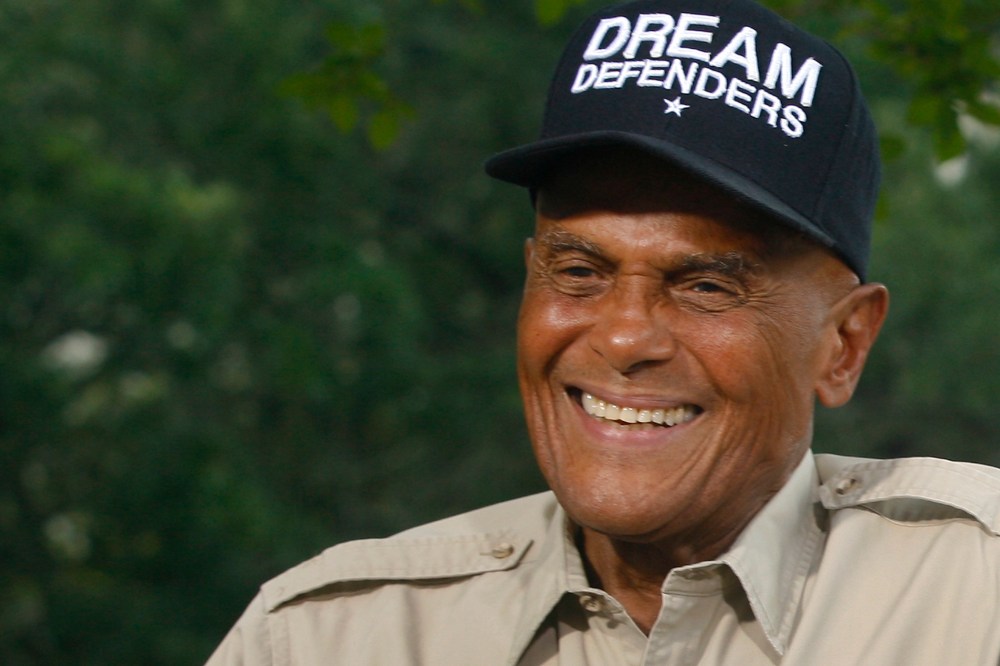 American singer, songwriter, actor and social activist Harry Belafonte, Jr. conducts an interview on July 26, 2013 outside the Florida Capitol in Tallahassee, Fla.