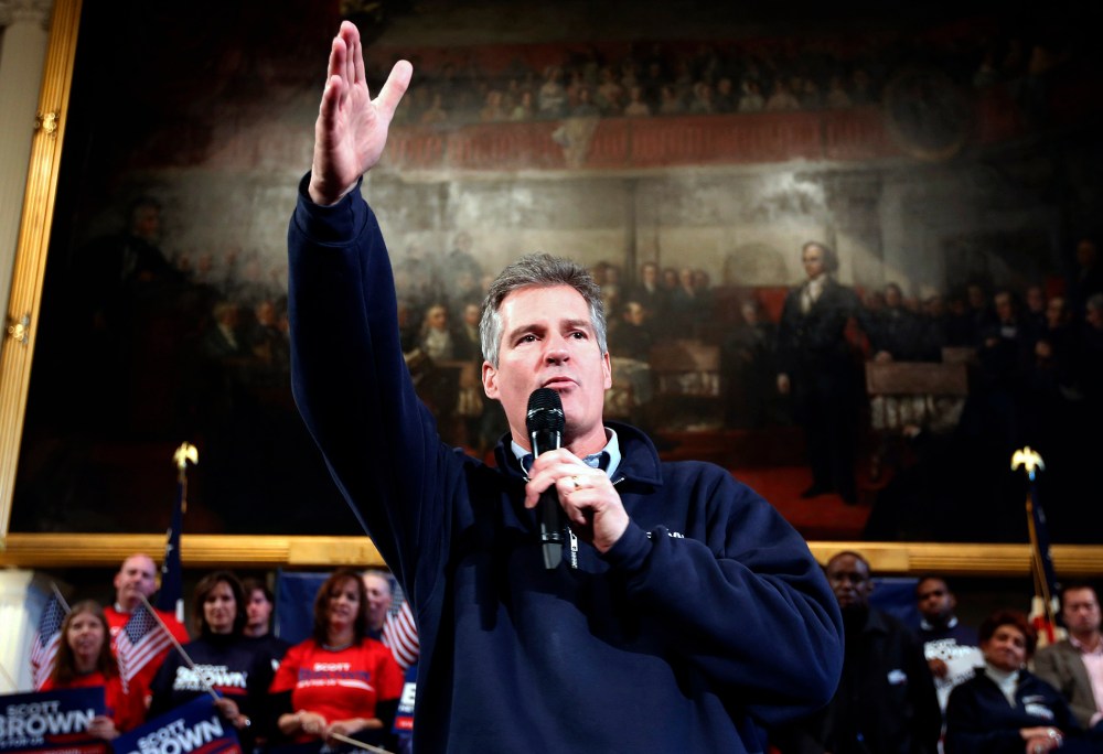 Sen. Scott Brown, R-Mass., speaks during a campaign rally in Boston, Mass., Nov. 4, 2012.