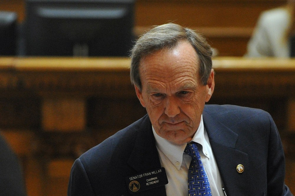 Sen. Fran Millar, R-Atlanta is seen on the Senate floor during the legislative session, March 10, 2014, in Atlanta.