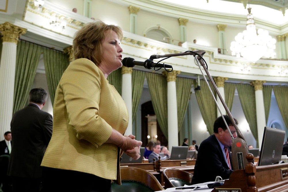 Assemblywoman Shannon Grove calls for the Assembly to reject one of the state budget trailer bills at the Capitol in Sacramento, Calif. on June 15, 2014. (Photo by Rich Pedroncelli/AP)