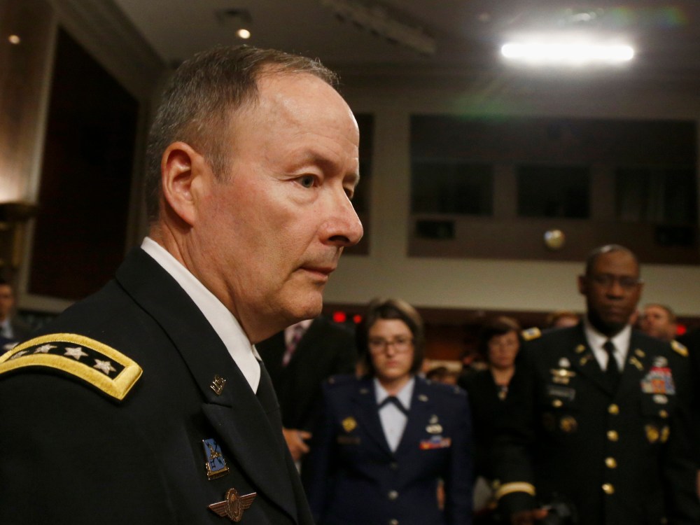 Gen. Keith B. Alexander, commander, U.S. Cyber Command and director, National Security Agency/Chief, Central Security Service arrives on Capitol Hill in Washington, Wednesday, June 12, 2013, to testify before the Senate Appropriations Committee...