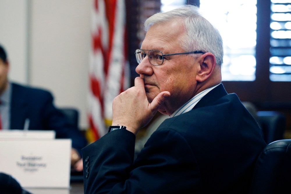 Colorado state Republican Sen. Bernie Herpin listens during a committee hearing, Jan. 15, 2014, in Denver, Colo.