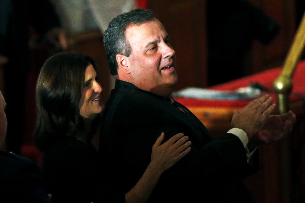 Chris Christie and his wife Mary Pat attend a prayer service in celebration of his inauguration, Jan. 21, 2014.