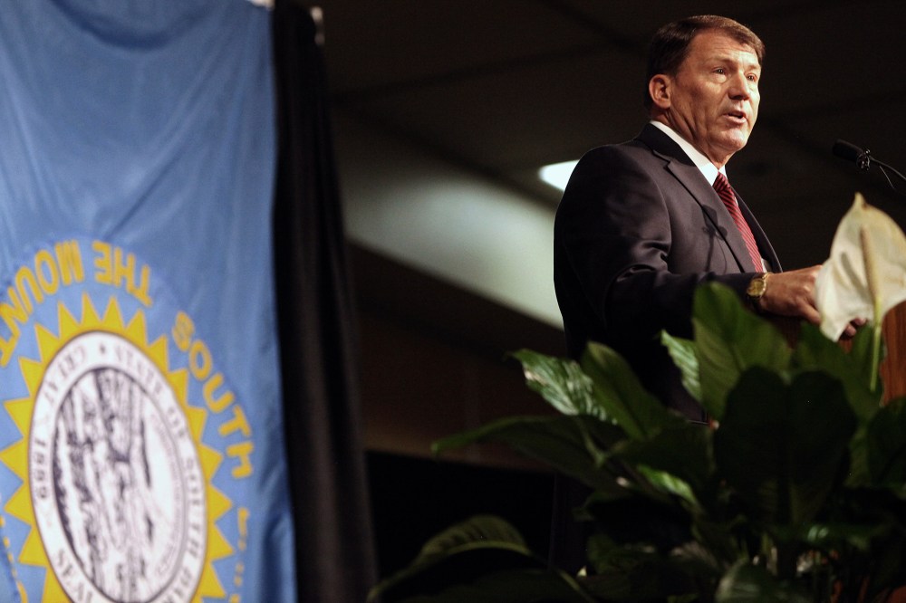Mike Rounds, Republican candidate in 2014 for U.S. Senate in South Dakota speaks at the South Dakota Republican Convention at the Rushmore Plaza Civic Center in Rapid City, S.D., June 20, 2014. (Photo by Toby Brusseau/AP)