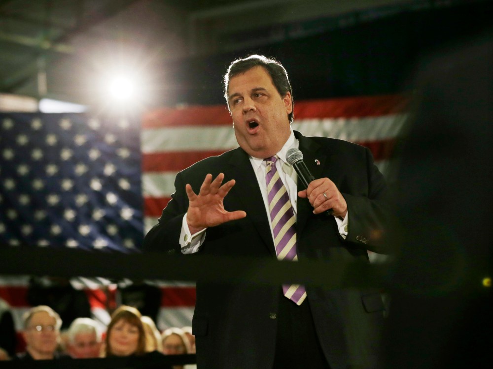 New Jersey Gov. Chris Christie speaks to a large gathering in Manasquan, N.J., Thursday, March 21, 2013, during a town hall meeting. Christie answered questions about recovery and building standards from a crowd, estimated by fire officials at nearly 1...