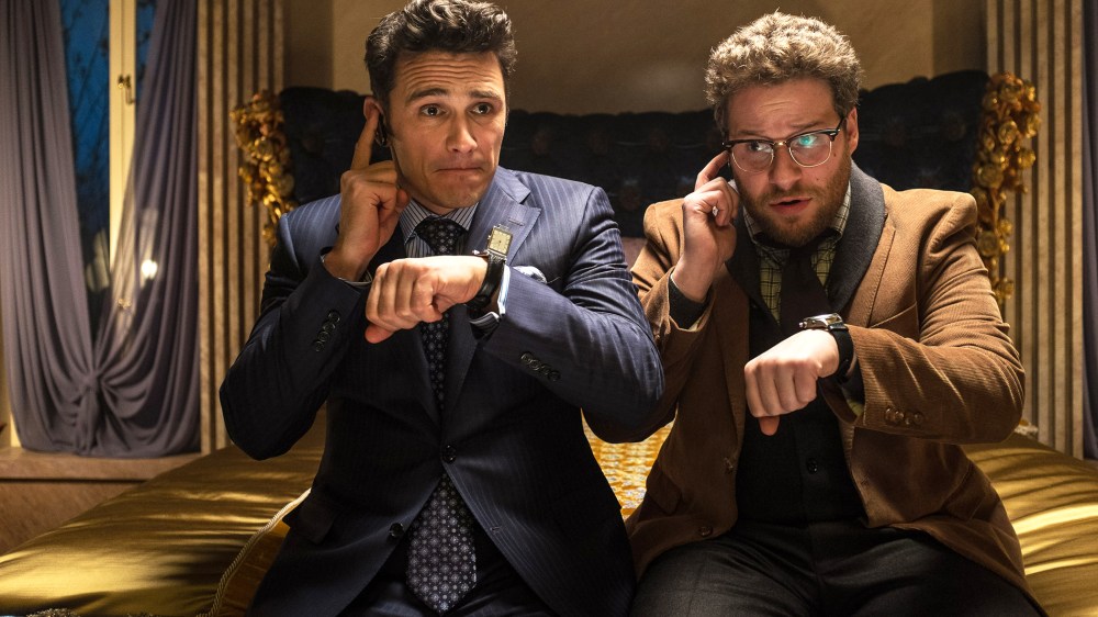 This image released by Columbia Pictures shows James Franco, left, and Seth Rogen in "The Interview." (Photo by Ed Araquel/Columbia Pictures/AP)