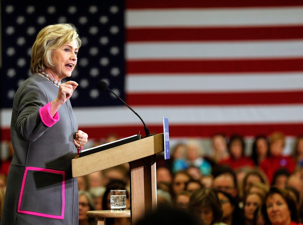 Democratic presidential candidate Hillary Clinton speaks to students and faculty at the Southern New Hampshire University, Dec. 3, 2015, in Hooksett, N.H. (Photo by Jim Cole/AP)
