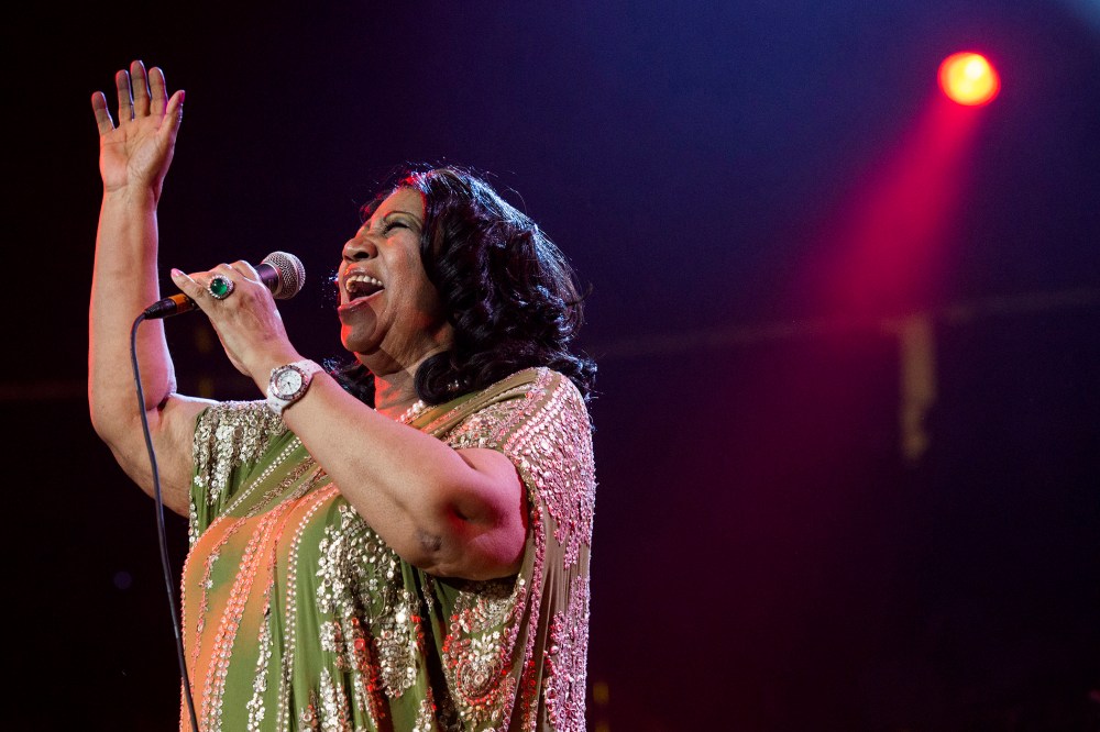 In this May 11, 2013 photo, Aretha Franklin performs during an event at the Prudential Center in Newark, N.J. (Photo by Charles Sykes/Invision/AP)