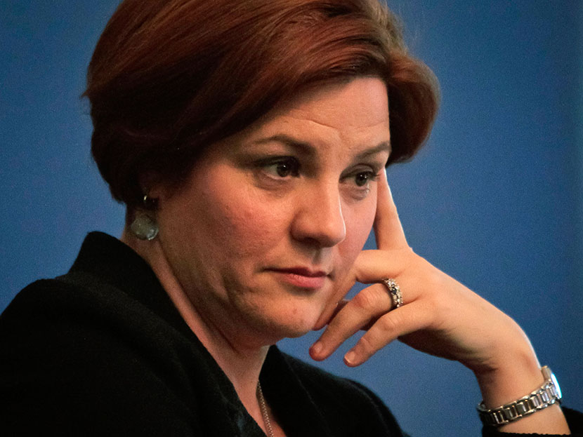 City Council Speaker Christine Quinn listens during a discussion about health and wellness on Tuesday, May 14, 2013, at Barnard College in New York. (Photo by Bebeto Matthews/AP)