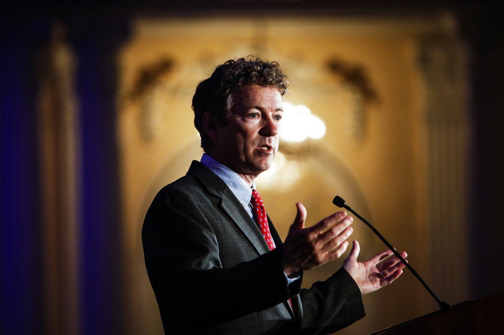 Kentucky Senator Rand Paul address attendees during the Republican National Committee spring meeting at the Peabody hotel in Memphis, Tenn., on May 9, 2014. (Photo by William DeShazer/The Commercial Appeal/AP)