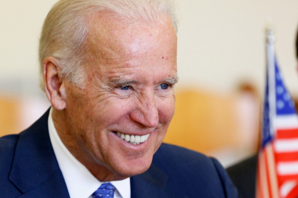Vice President Joe Biden smiles during a meeting with Lithuania's President Dalia Grybauskaite and Liatvia's President Andris Berzins, March 19, 2014, in Vilnius, Lithuania.