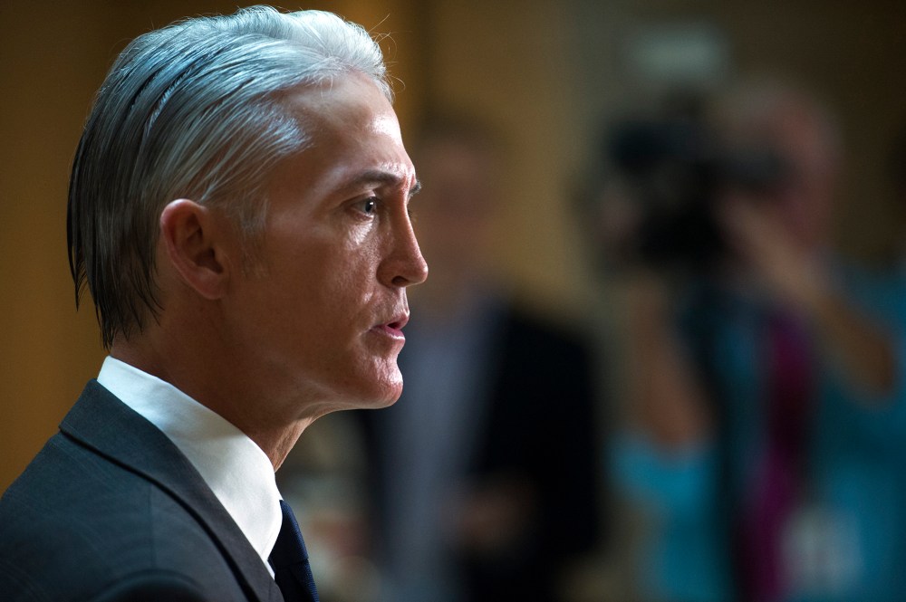 House Select Committee on Benghazi Chairman Trey Gowdy talks with the media before hearing testimony from Jake Sullivan, former Hillary Clinton aide during her tenure as Secretary of State, on Capitol Hill, Sep. 4, 2015. (Photo by Cliff Owen/AP)