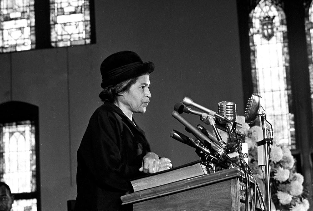 Rosa Parks speaks at Ebenezer Baptist Church in Atlanta, Ga., Jan. 15, 1969.