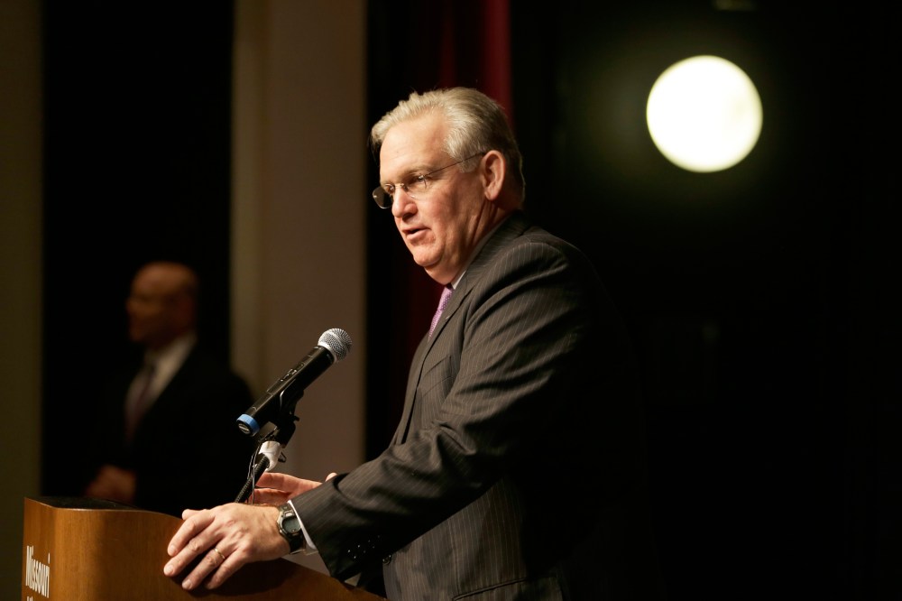 Missouri Gov. Jay Nixon speaks before signing an executive order creating a Ferguson Commission on Nov. 18, 2014, in St. Louis, Mo. (Photo by Jeff Roberson/AP)