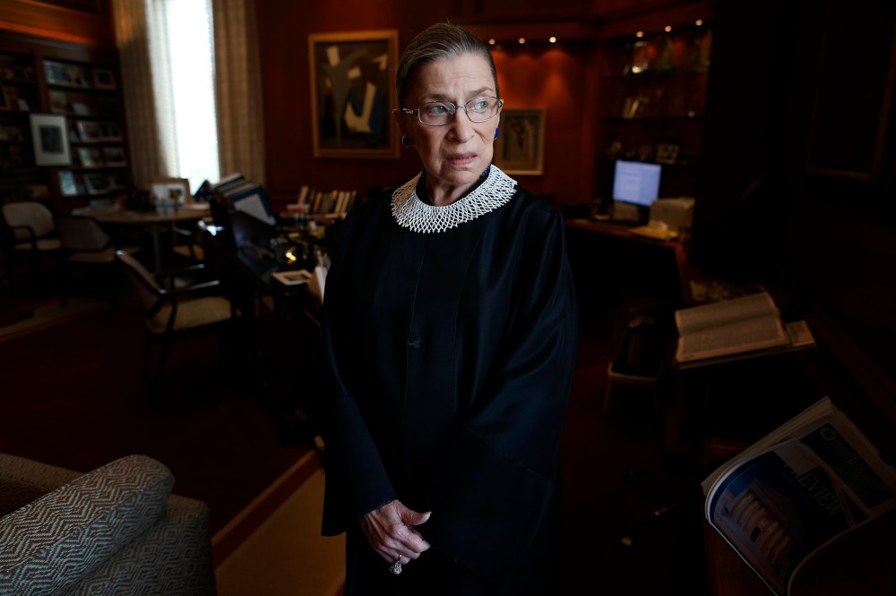 Associate Justice Ruth Bader Ginsburg in her chambers at the Supreme Court in Washington, July 24, 2013. (Photo by Charles Dharapak/AP)