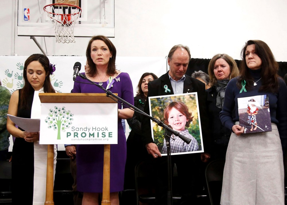 Families of the Sandy Hook shooting victims speak at an event in Newtown, CT.