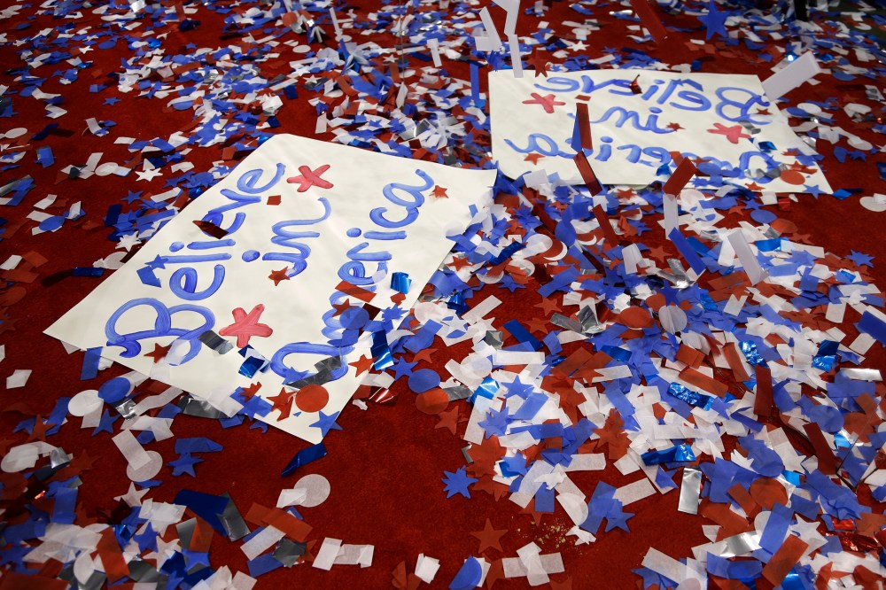 Signs left behind by delegates at the Republican National Convention in Tampa, Fla., Aug. 31, 2012. (Photo by Lynne Sladky/AP)