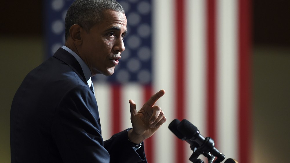 President Barack Obama speaks at Rutgers Newark University Center for Law and Justice in Newark, N.J., Nov. 2, 2015. (Photo by Susan Walsh/AP)