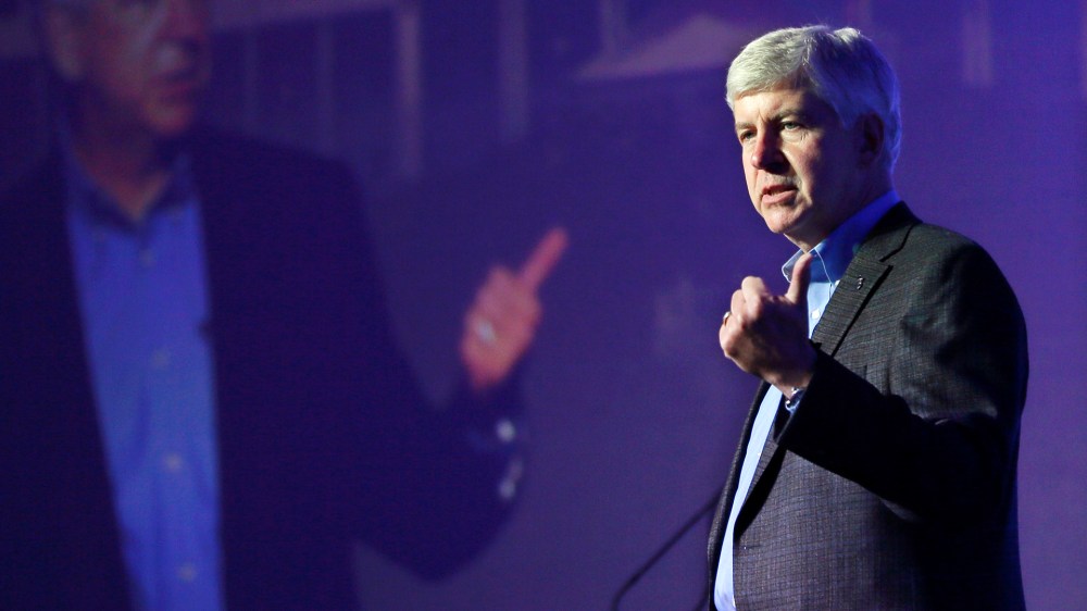 Michigan Gov. Rick Snyder addresses attendees during the 2016 Mackinac Republican Leadership Conference, Sept. 18, 2015, in Mackinac Island, Mich. (Photo by Carlos Osorio/AP)