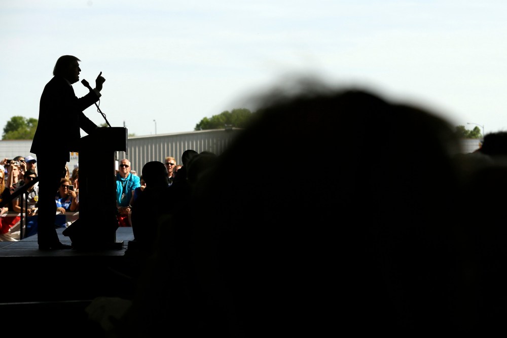 Republican presidential candidate Donald Trump speaks during a rally, May 6, 2016, in Omaha, Neb. (Photo by Charlie Neibergall/AP)