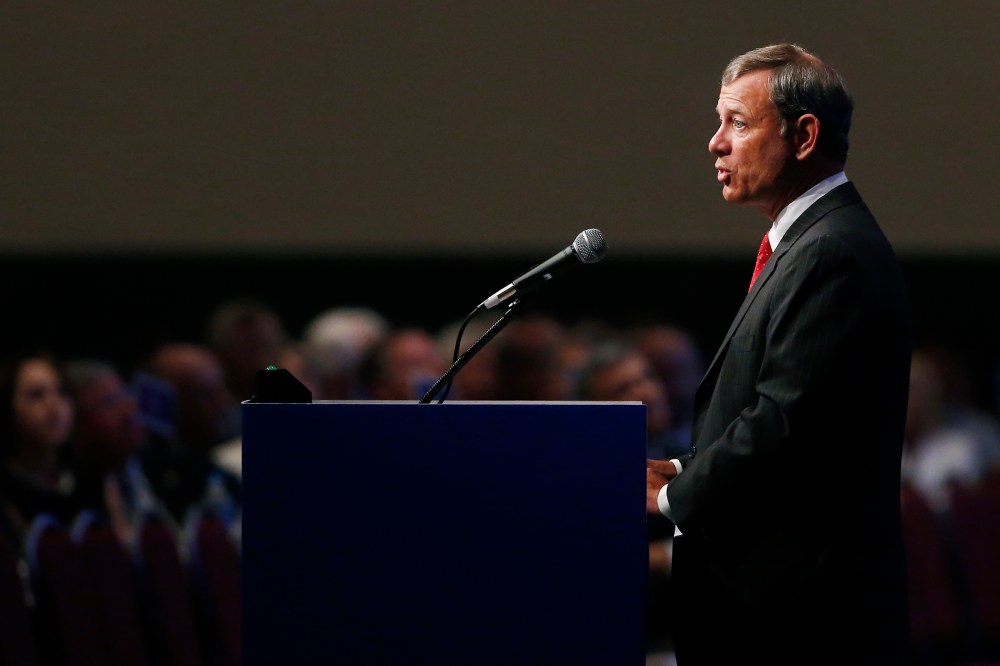 Supreme Court Chief Justice John Roberts speaks at the American Bar Association's annual meeting in Boston, Aug. 11, 2014. (Photo by Elise Amendola/AP)