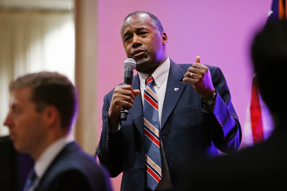 Republican presidential candidate, Dr. Ben Carson speaks at a rally, Nov. 23, 2015, in Pahrump, Nev. (Photo by John Locher/AP)