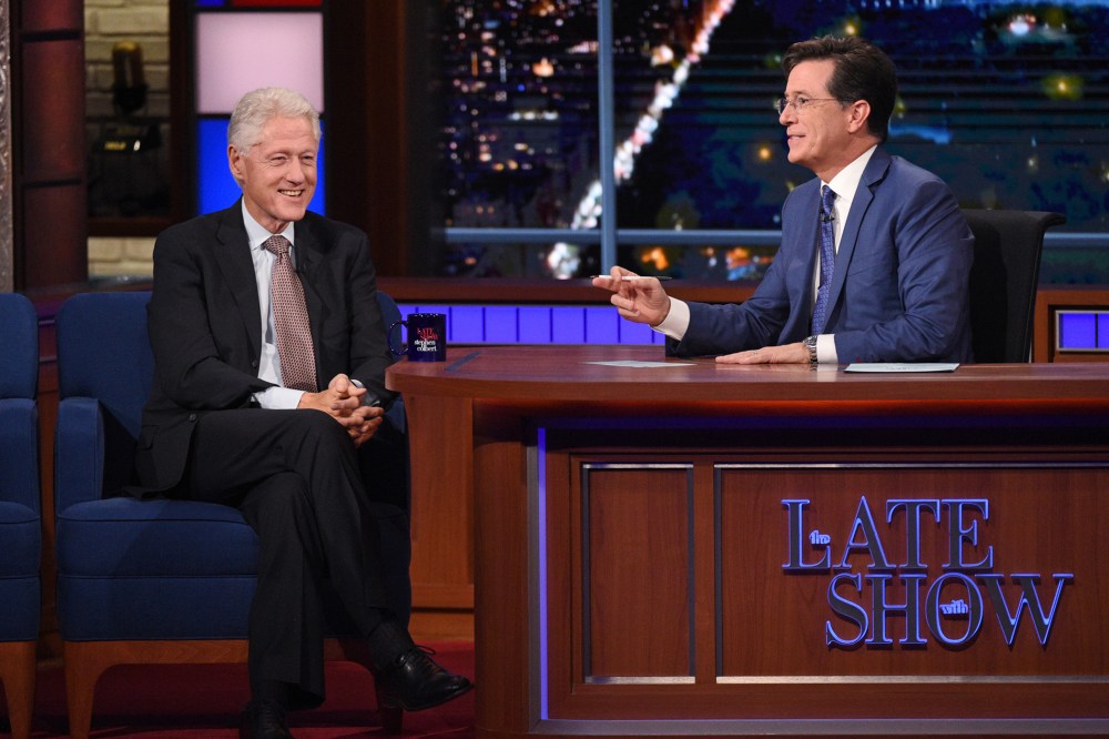 President Bill Clinton appears on The Late Show with Stephen Colbert, Oct. 6, 2015, in New York. (Photo by Jeffrey R. Staab/CBS/AP)