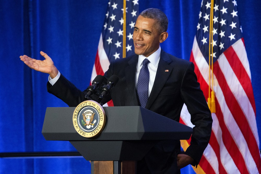 President Barack Obama speaks at the House Democratic Issues Conference in Baltimore, Md., Jan. 28, 2016. (Photo by Pablo Martinez Monsivais/AP)