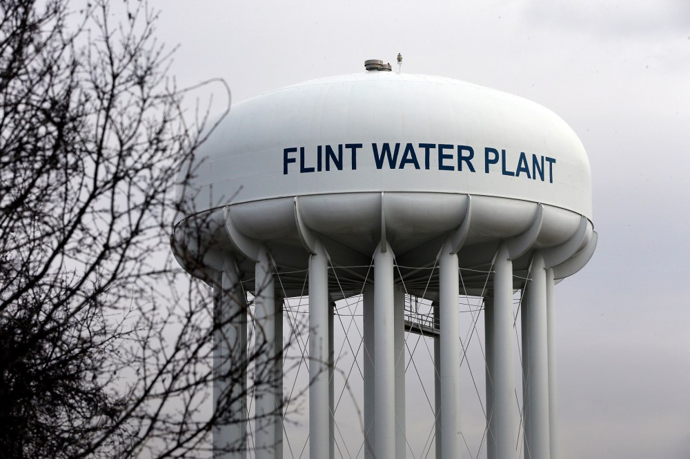 The Flint Water Plant tower is seen, Feb. 5, 2016 in Flint, Mich. (Photo by Carlos Osorio/AP)
