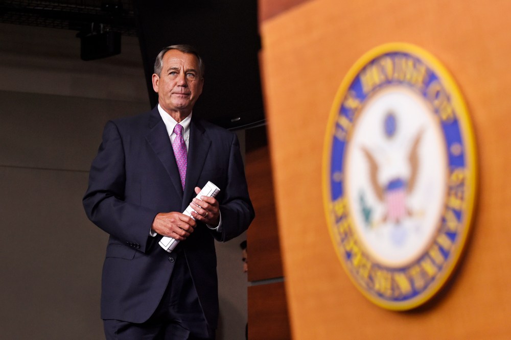House Speaker John Boehner of Ohio arrives for a news conference on Capitol Hill in Washington DC on July 29, 2015. (Photo by Susan Walsh/AP)