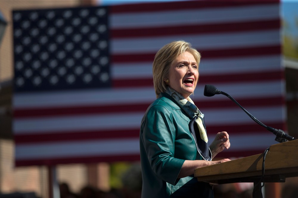 Democratic presidential candidate, former Secretary of State Hillary Rodham Clinton speaks during a campaign rally, Oct. 23, 2015, in Alexandria, Va. (Photo by Evan Vucci/AP)