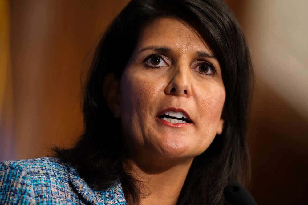 Gov. Nikki Haley, R- S.C., delivers a speech on "Lessons from the New South" during a luncheon at the National Press Club, Sept. 2, 2015, in Washington. (Photo by Evan Vucci/AP)
