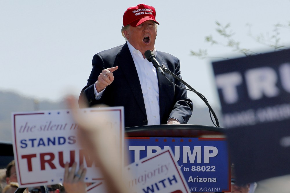 Republican presidential candidate Donald Trump speaks during a campaign rally, March 19, 2016, in Fountain Hills, Ariz. (Photo by Matt York/AP)