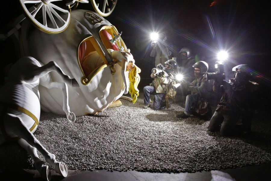 A Cinderella piece by Banksy during the press view for the artist's biggest show to date, entitled 'Dismaland', at Tropicana in Western-super-Mare, Somerset on Aug. 20, 2015. (Photo by Yui Mok/PA Wire/AP)