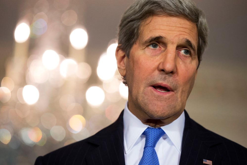Secretary of State John Kerry speaks to media at the State Department in Washington on Nov. 19, 2015. (Photo by Carolyn Kaster/AP)