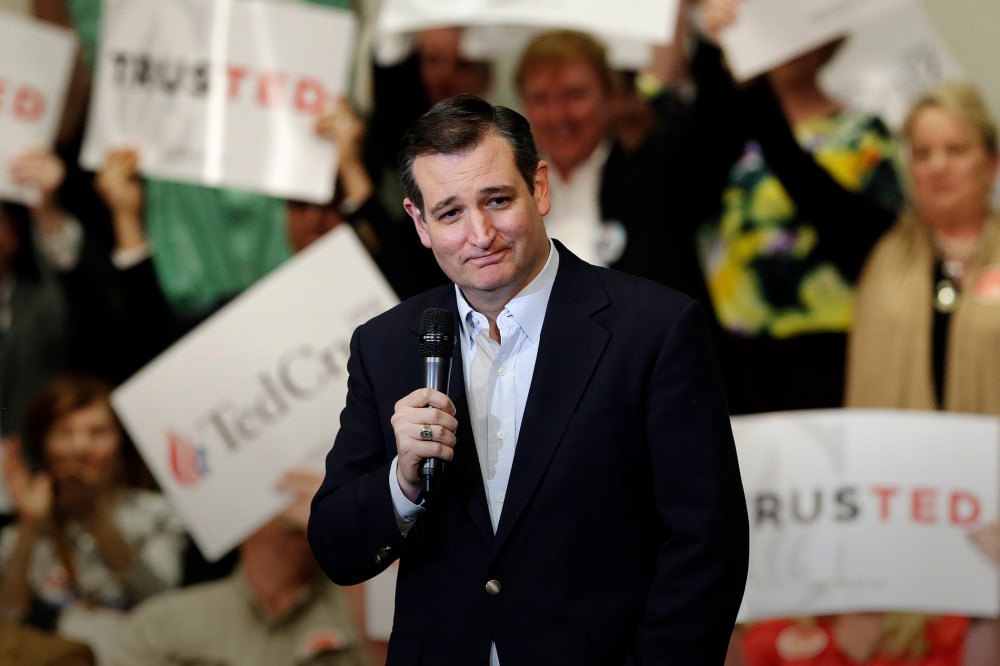 Republican presidential candidate Sen. Ted Cruz, R-Texas, speaks during a campaign rally at Central Baptist Church in Kannapolis, N.C., March 8, 2016. (Photo by Gerry Broome/AP)