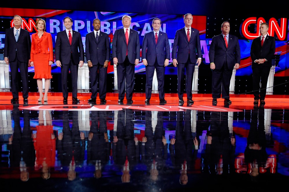 Republican presidential candidates take the stage during the CNN Republican presidential debate at the Venetian Hotel & Casino on Dec. 15, 2015, in Las Vegas. (Photo by Mark J. Terrill/AP)