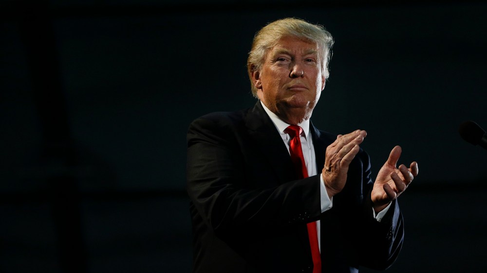 Republican presidential candidate Donald Trump applauds during a rally, June 2, 2016, in San Jose, Calif. (Photo by Jae C. Hong/AP)
