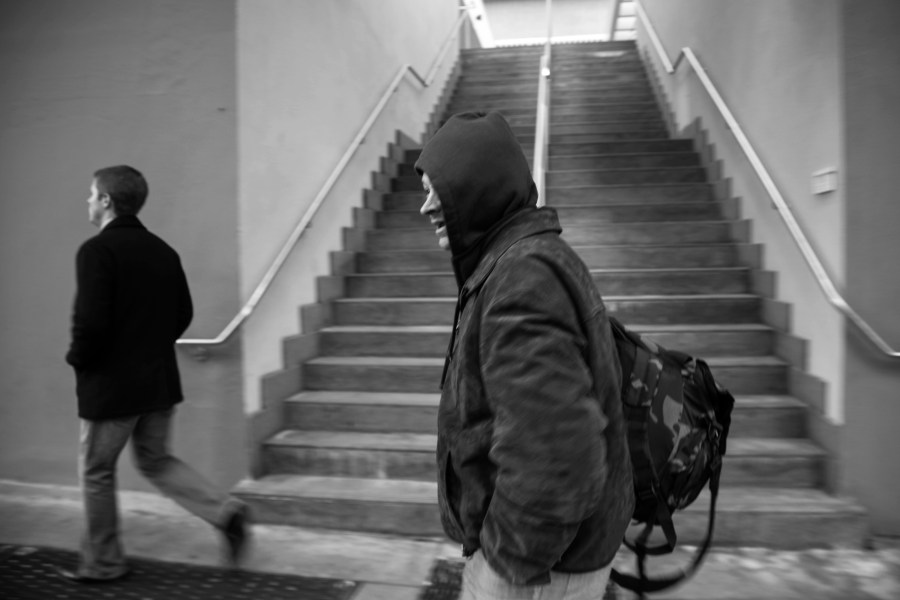 Scott Patrick on his way to the Basilica of the Sacred Heart of Jesus in Atlanta where Reverand Marino Gonzalez the Director of Parish Outreach, looks after him and helps him get food.