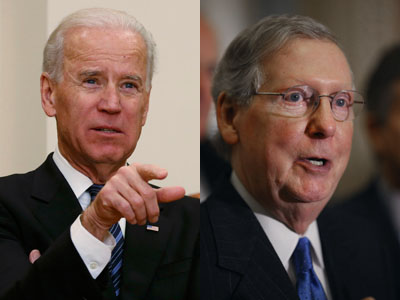 House Minority Leader Mitch McConnell called on Vice President Joe Biden to step in and help broker a deal on the fiscal cliff. Photo by Kevin Lamarque/AP; Chip Somodevilla/Getty)