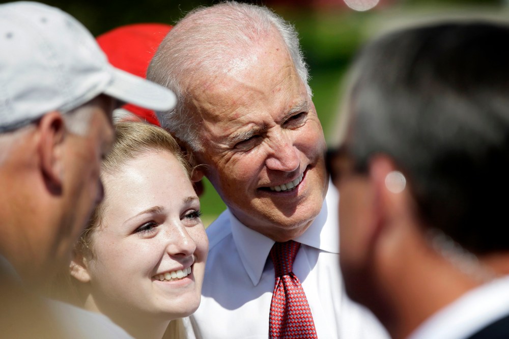 Vice President Joe Biden greets supporters during the kickoff of the Nuns on the Bus tour, on Sept. 17, 2014, at the Statehouse in Des Moines, Iowa. Photo by Charlie Neibergall/AP