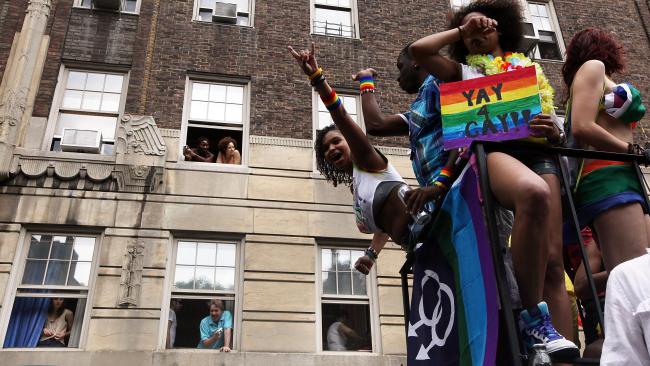 Revelers celebrate during the Gay Pride parade on June 26, 2011 in New York City. (Photo by Mario Tama/Getty Images)