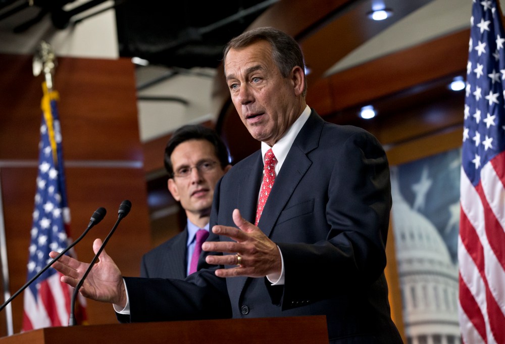 House Speaker John Boehner is telling Senate Democrats: The fiscal cliff ball is in your court. (AP Photo/J. Scott Applewhite)