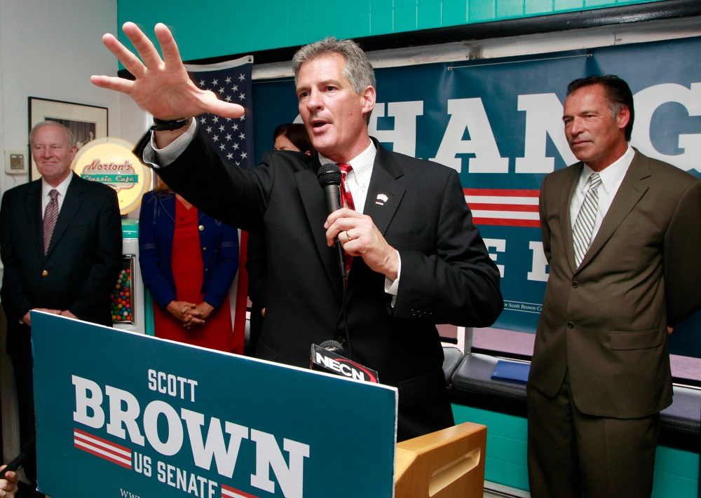Republican U.S. Senate candidate Scott Brown, Tuesday, May 27, 2014 in Nashua, N.H.