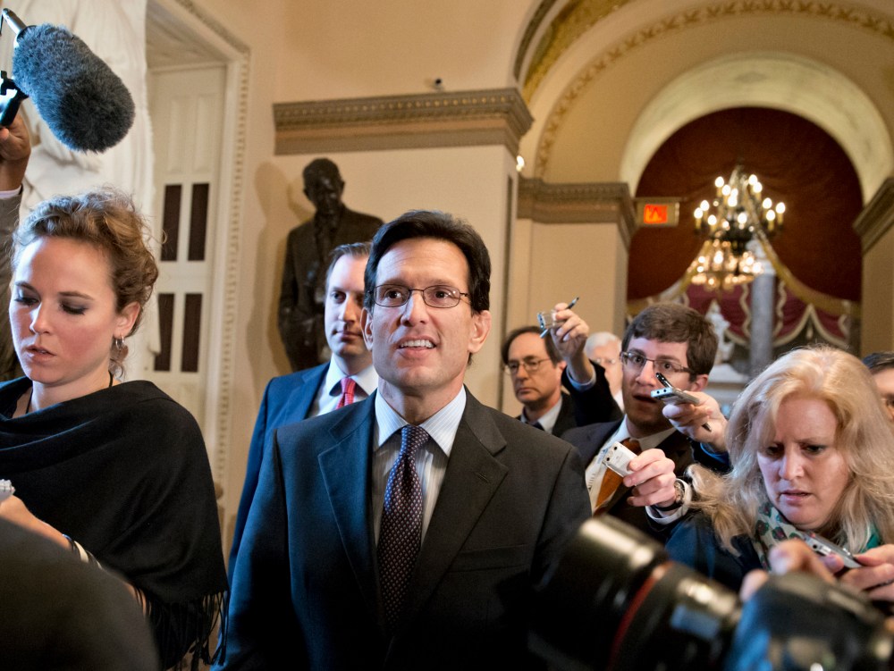 House Majority Leader Eric Cantor of Va. walks to the House chamber on Capitol Hill in Washington, Friday, October 11, 2013.