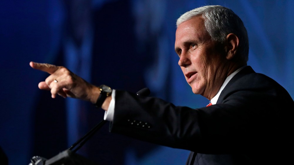 Republican vice presidential candidate, Indiana Gov. Mike Pence speaks at the American Legislative Exchange Council annual meeting in Indianapolis, Ind., July 29, 2016. (Photo by Michael Conroy/AP)